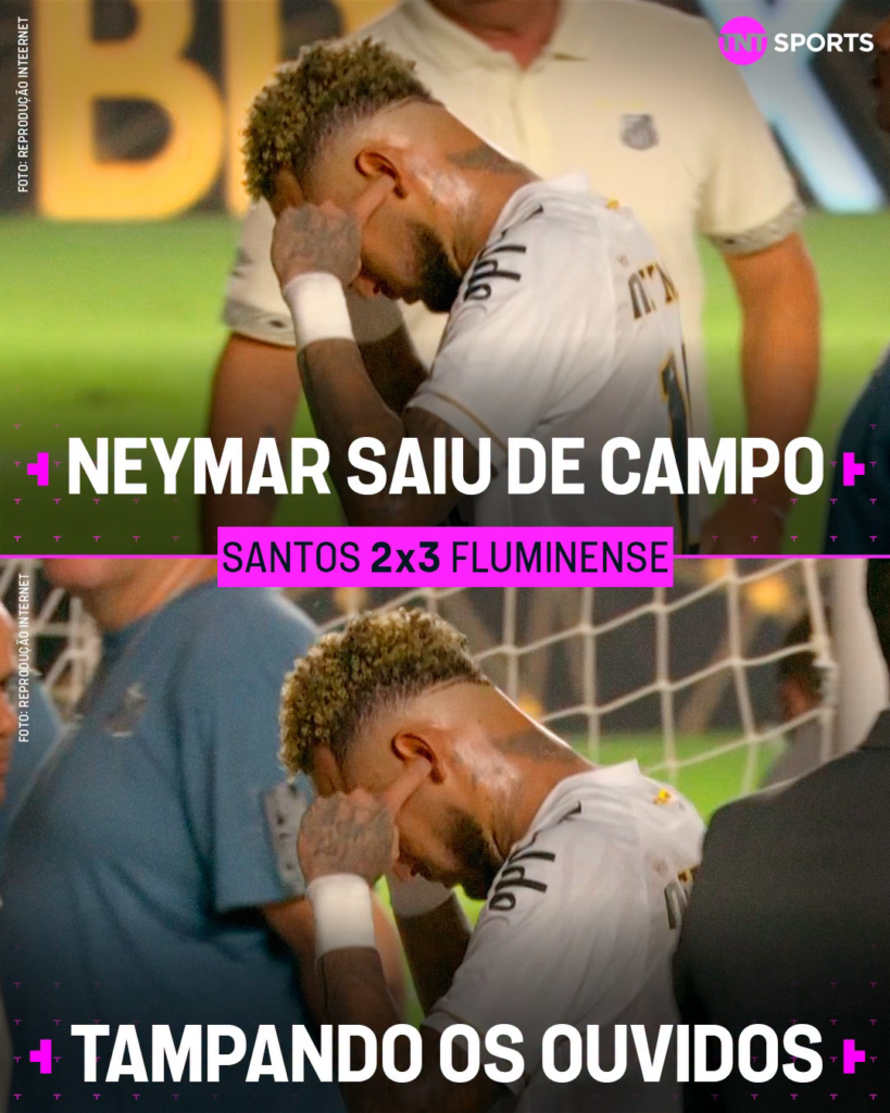 Ao sair de campo Neymar colocou os dedos nos dois ouvidos enquanto cruza o tunel da Vila Belmi