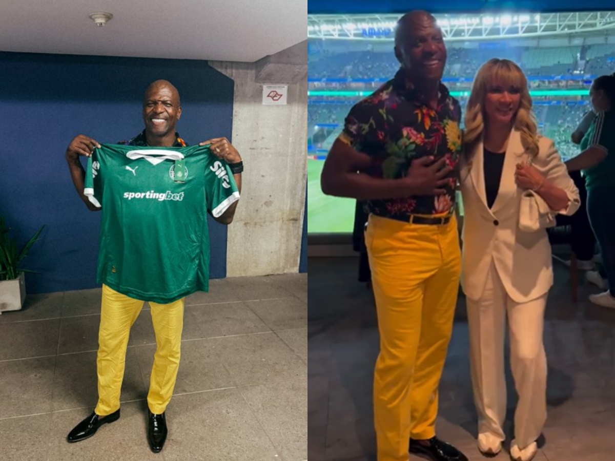 Terry Crews assiste jogo do Palmeiras