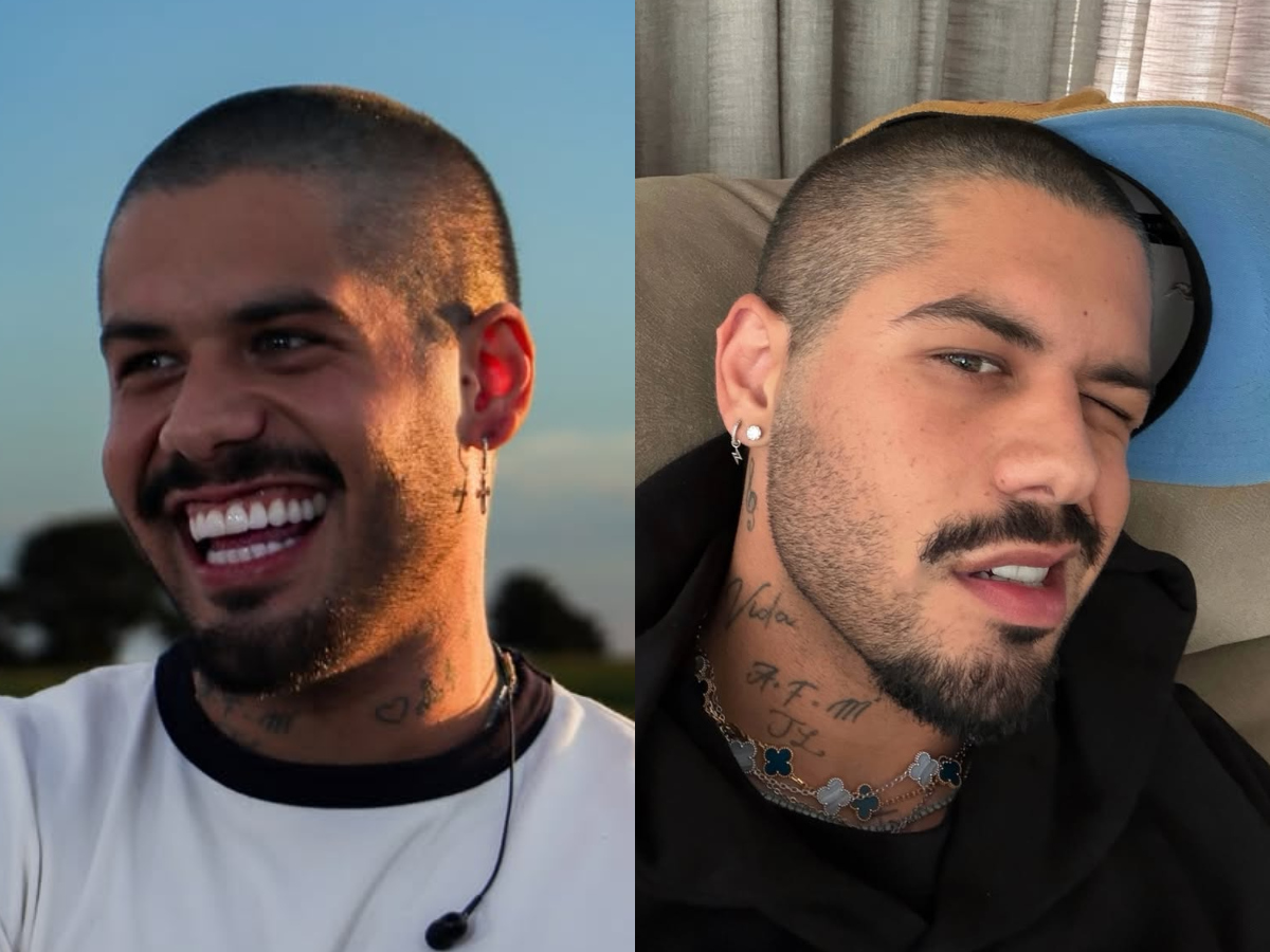 Visual novo Ze Felipe surge de cabeca raspada e curte momento em familia
