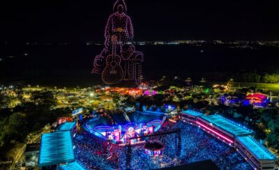 Vista aérea do Barretão à noite na Festa do Peão de Barretos 2026