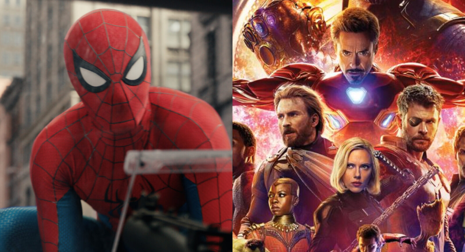 Montagem com cenas de Homem-Aranha: Um Novo Dia e Vingadores: Ultimato
