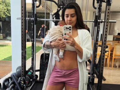 Lauana Prado leva o filho Dom para conhecer a academia caseira