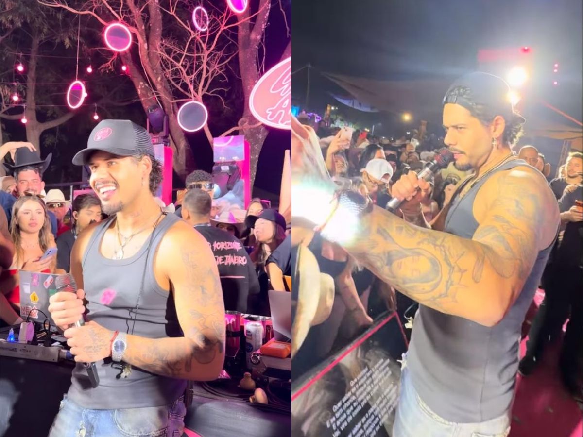 Zé Felipe sai de Barretos abraçado com morena após show